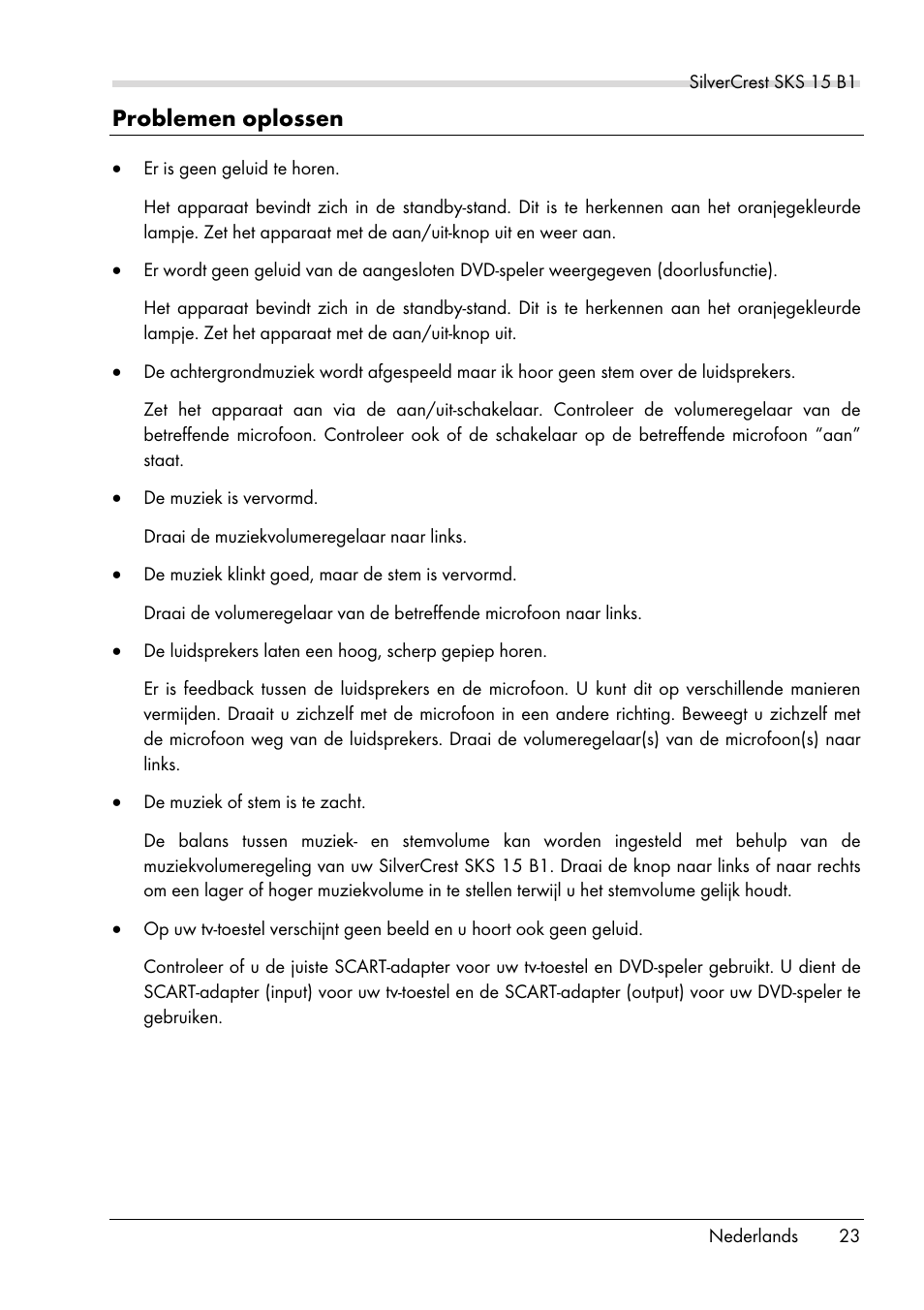 Problemen oplossen | Silvercrest SKS 15 B1 User Manual | Page 25 / 52