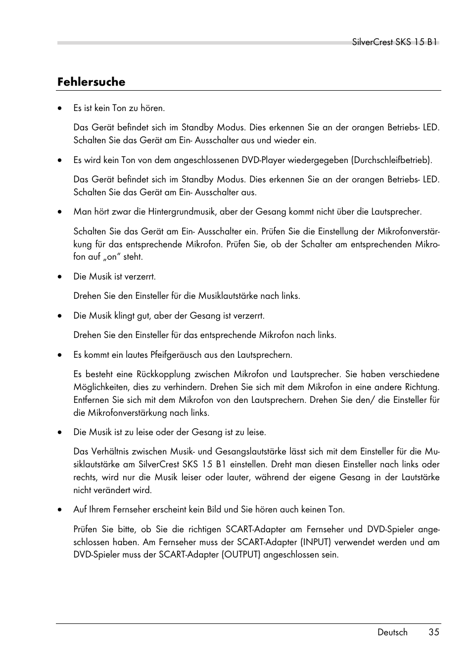 Fehlersuche | Silvercrest SKS 15 B1 User Manual | Page 37 / 52