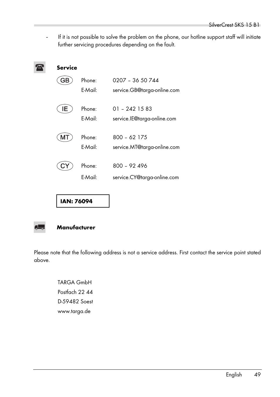 Silvercrest SKS 15 B1 User Manual | Page 51 / 52