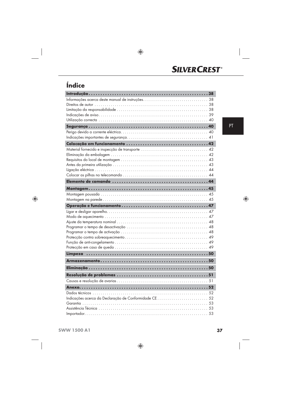 Índice | Silvercrest SWW 1500 A1 User Manual | Page 39 / 92