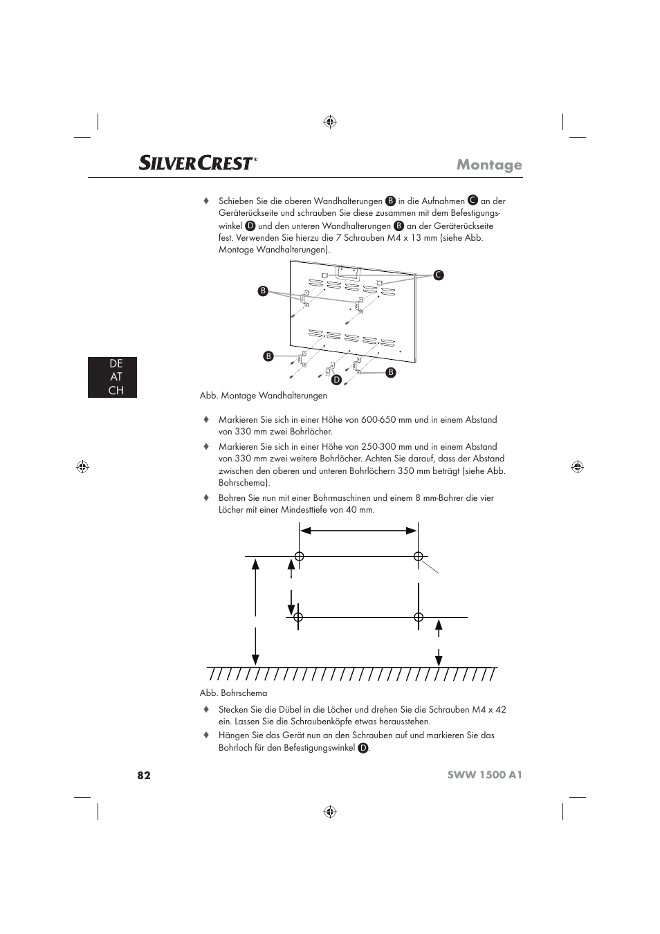 Montage, De at ch | Silvercrest SWW 1500 A1 User Manual | Page 84 / 92