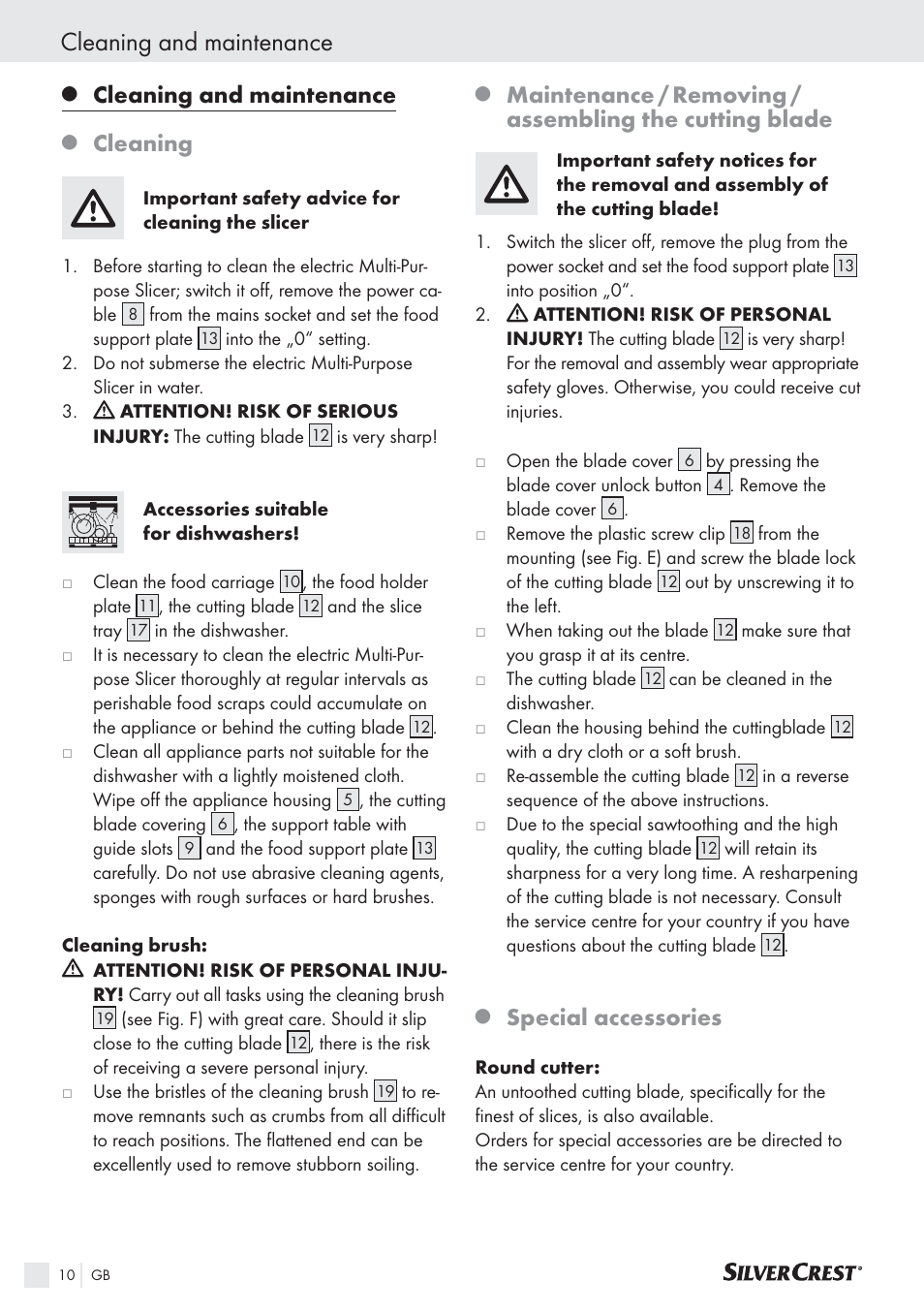 Cleaning and maintenance, Cleaning, Special accessories | Silvercrest SAS 150 A1 User Manual | Page 10 / 60