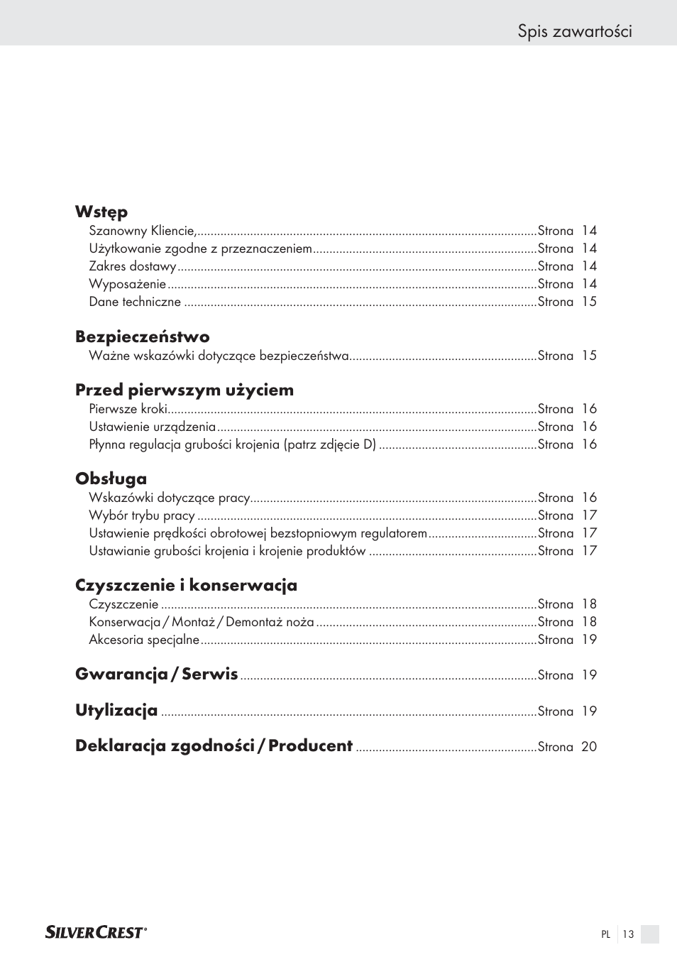 Spis zawartości | Silvercrest SAS 150 A1 User Manual | Page 13 / 60