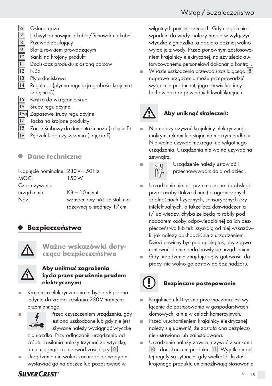 Wstęp / bezpieczeństwo, Dane techniczne | Silvercrest SAS 150 A1 User Manual | Page 15 / 60