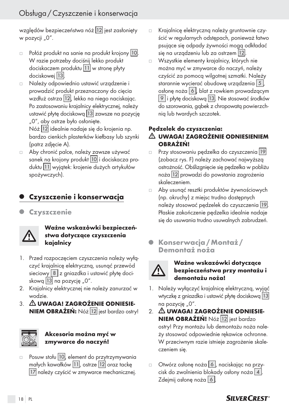 Obsługa / czyszczenie i konserwacja, Czyszczenie i konserwacja, Czyszczenie | Konserwacja / montaż / demontaż noża | Silvercrest SAS 150 A1 User Manual | Page 18 / 60