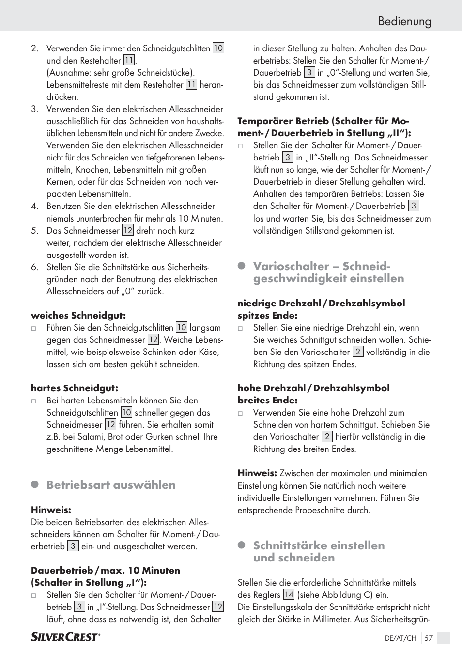 Bedienung, Betriebsart auswählen, Schnittstärke einstellen und schneiden | Silvercrest SAS 150 A1 User Manual | Page 57 / 60