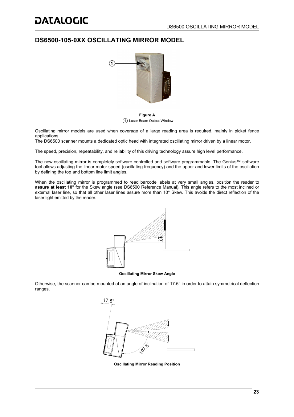 Ds6500-105-0xx oscillating mirror model | Datalogic Scanning DS6500-100-015 User Manual | Page 25 / 36