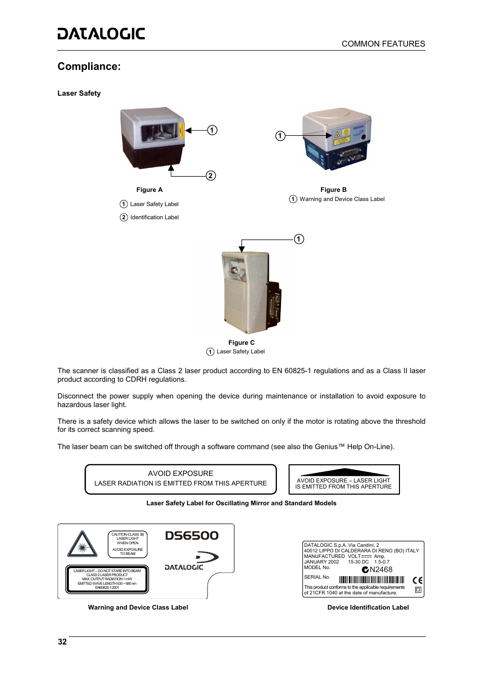 Compliance, Common features, N2468 | Datalogic Scanning DS6500-100-015 User Manual | Page 34 / 36