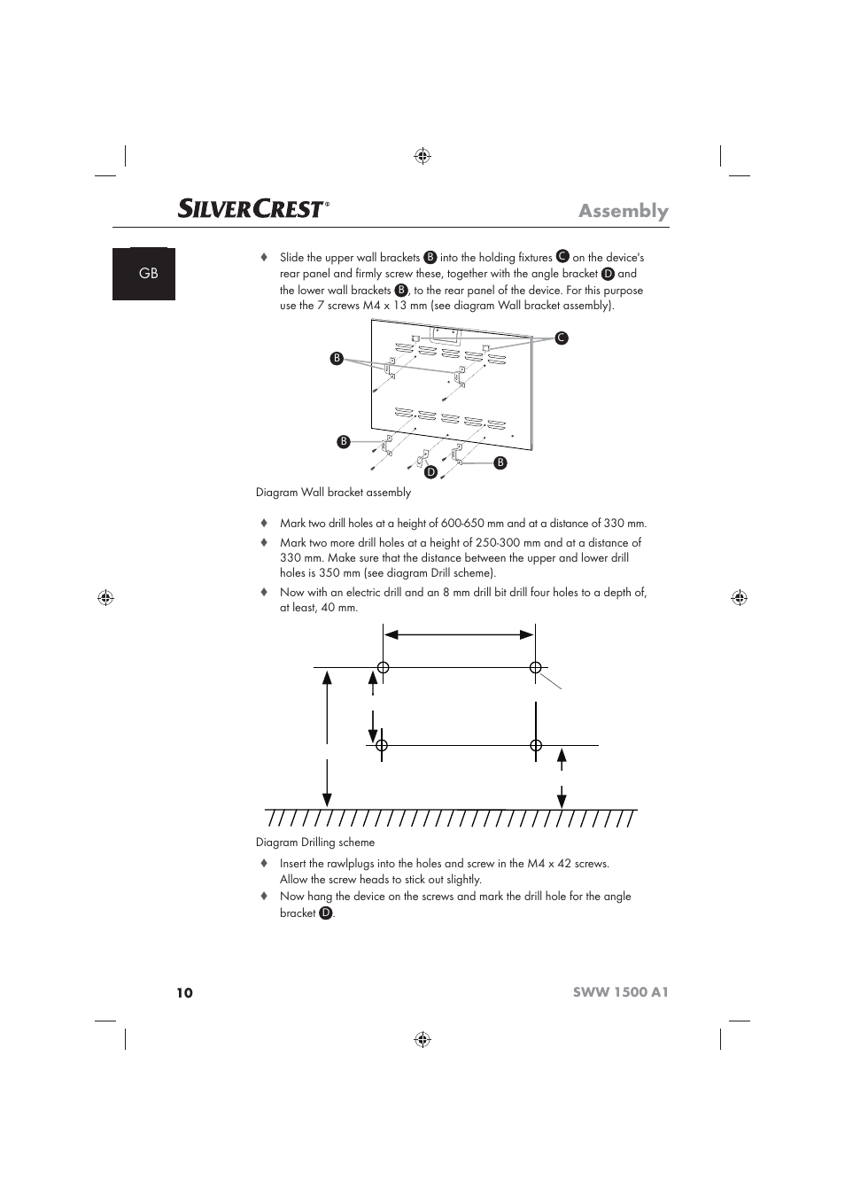 Assembly | Silvercrest SWW 1500 A1 User Manual | Page 12 / 128