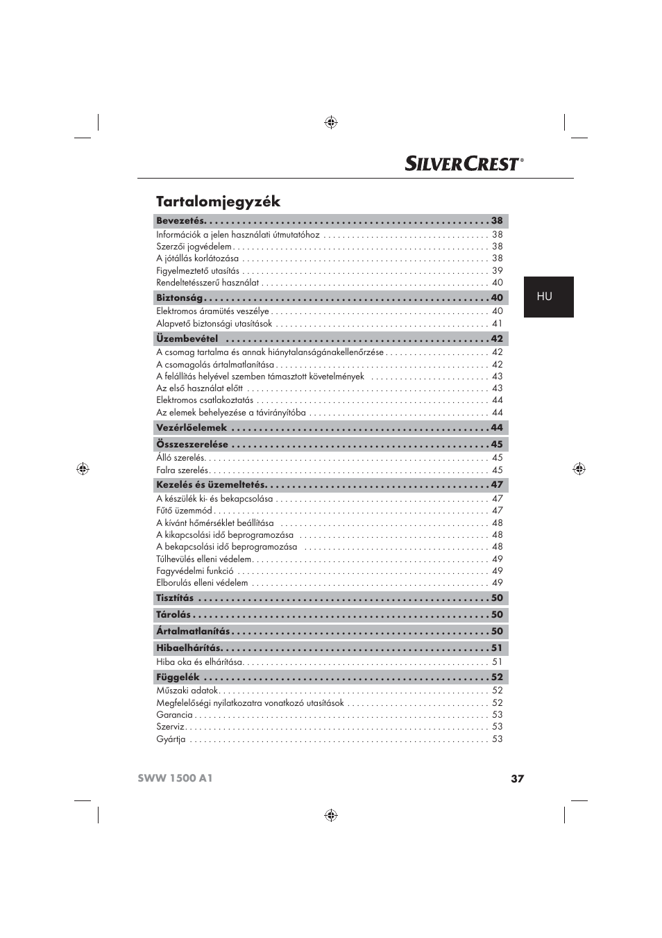 Tartalomjegyzék | Silvercrest SWW 1500 A1 User Manual | Page 39 / 128