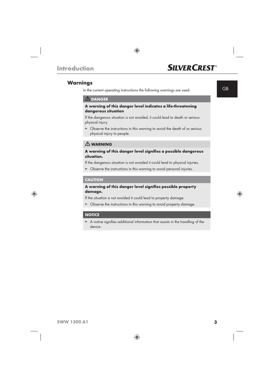 Introduction, Warnings | Silvercrest SWW 1500 A1 User Manual | Page 5 / 128