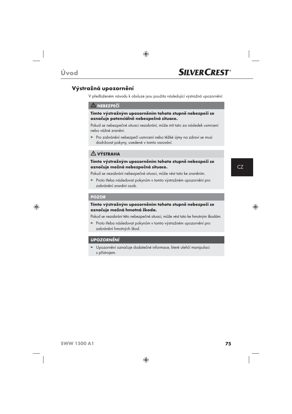 Úvod, Výstražná upozornění | Silvercrest SWW 1500 A1 User Manual | Page 77 / 128