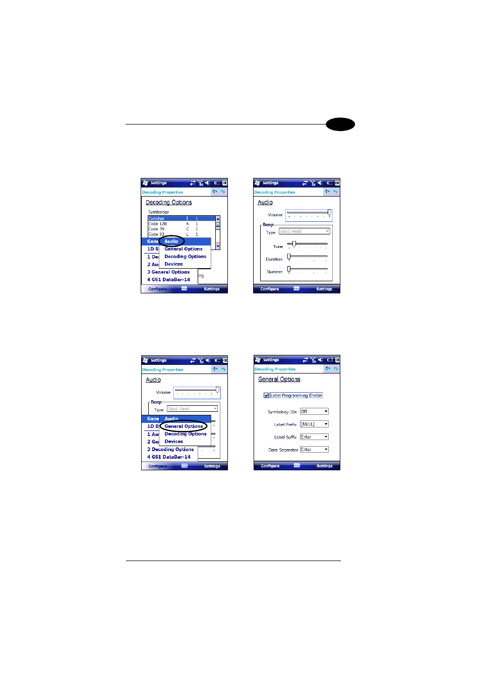 Audio, General options | Datalogic Scanning 00A0LS-1N1-MEN0 User Manual | Page 53 / 111