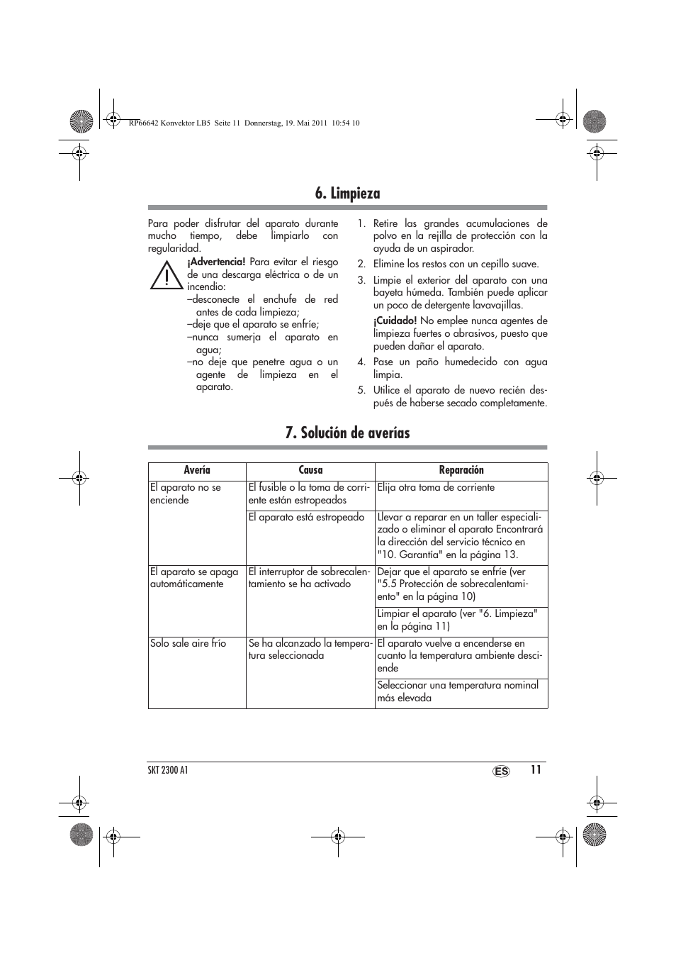 Limpieza, Solución de averías | Silvercrest SKT 2300 A1 User Manual | Page 13 / 58