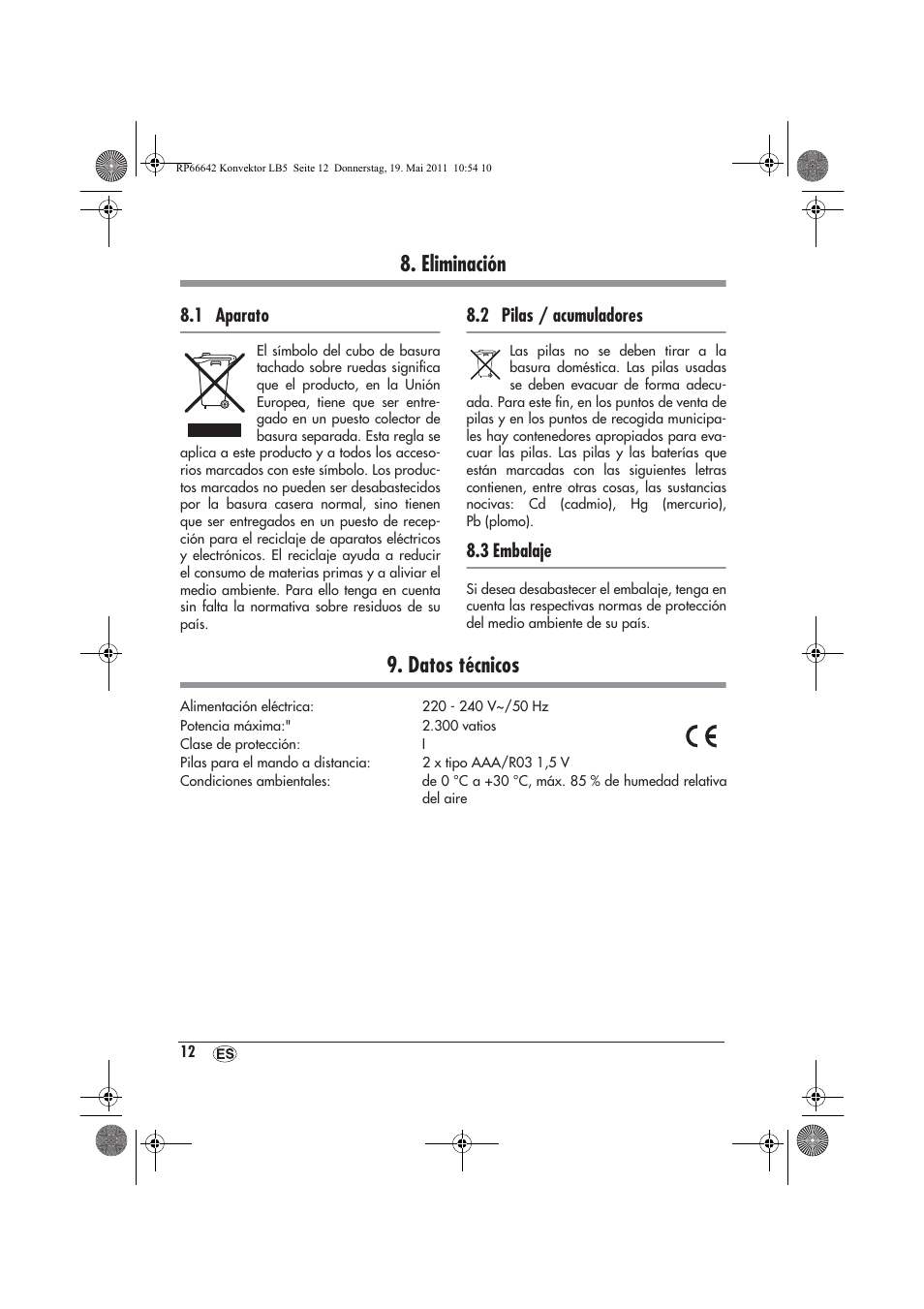 Eliminación, Datos técnicos, 1 aparato | 2 pilas / acumuladores, 3 embalaje | Silvercrest SKT 2300 A1 User Manual | Page 14 / 58