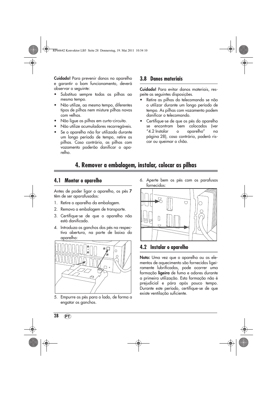 Remover a embalagem, instalar, colocar as pilhas, 8 danos materiais, 1 montar o aparelho | 2 instalar o aparelho | Silvercrest SKT 2300 A1 User Manual | Page 30 / 58