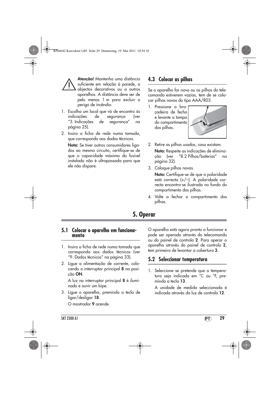 Operar, 3 colocar as pilhas, 1 colocar o aparelho em funciona- mento | 2 seleccionar temperatura | Silvercrest SKT 2300 A1 User Manual | Page 31 / 58