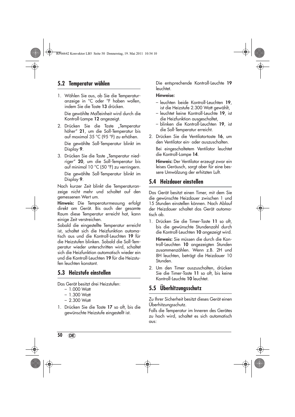 2 temperatur wählen, 3 heizstufe einstellen, 4 heizdauer einstellen | 5 überhitzungsschutz | Silvercrest SKT 2300 A1 User Manual | Page 52 / 58