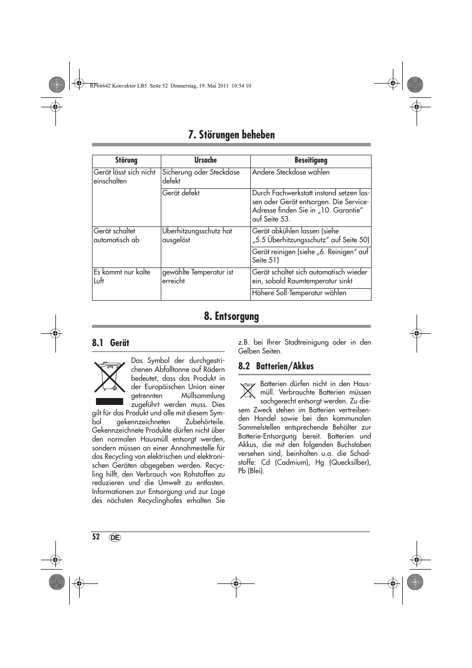 Störungen beheben 8. entsorgung, 1 gerät, 2 batterien/akkus | Silvercrest SKT 2300 A1 User Manual | Page 54 / 58