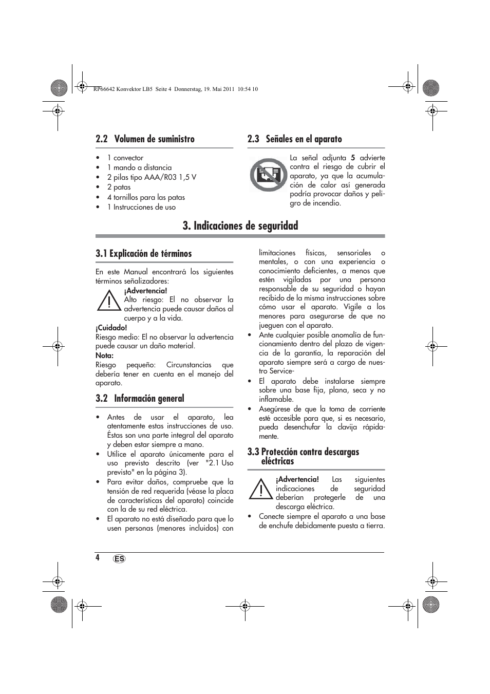 Indicaciones de seguridad, 2 volumen de suministro, 3 señales en el aparato | 1 explicación de términos, 2 información general, 3 protección contra descargas eléctricas | Silvercrest SKT 2300 A1 User Manual | Page 6 / 58