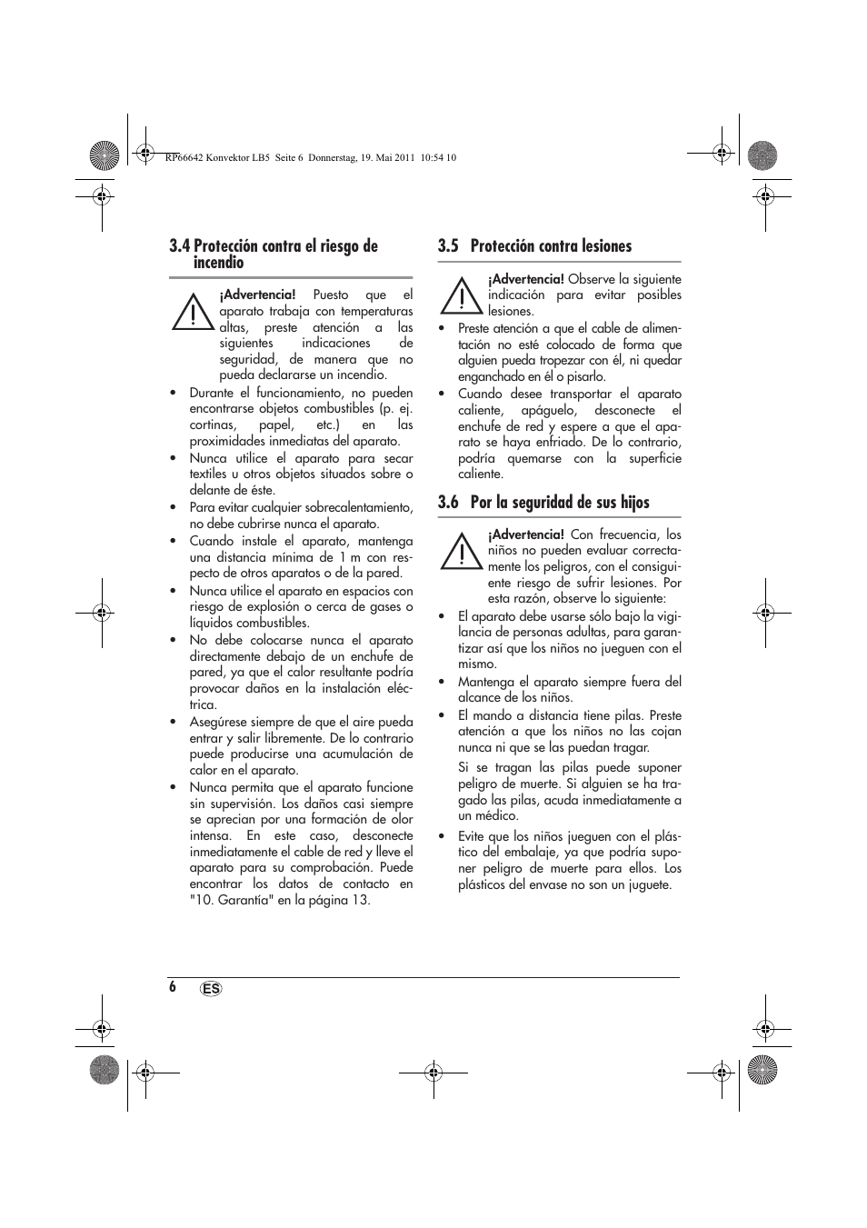 4 protección contra el riesgo de incendio, 5 protección contra lesiones, 6 por la seguridad de sus hijos | Silvercrest SKT 2300 A1 User Manual | Page 8 / 58