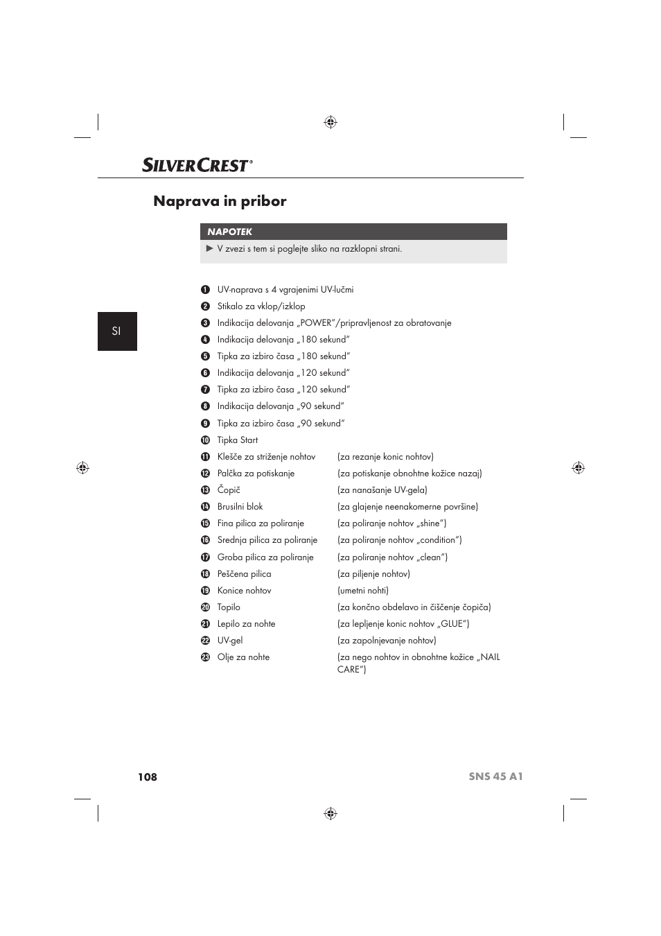 Naprava in pribor | Silvercrest SNS 45 A1 User Manual | Page 108 / 194