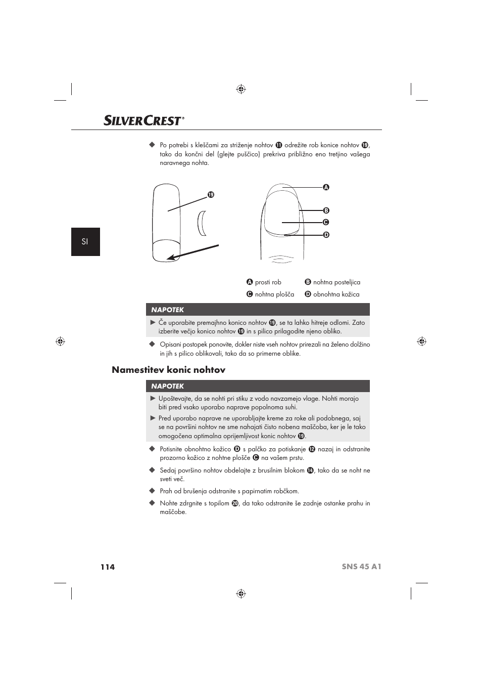 Namestitev konic nohtov | Silvercrest SNS 45 A1 User Manual | Page 114 / 194