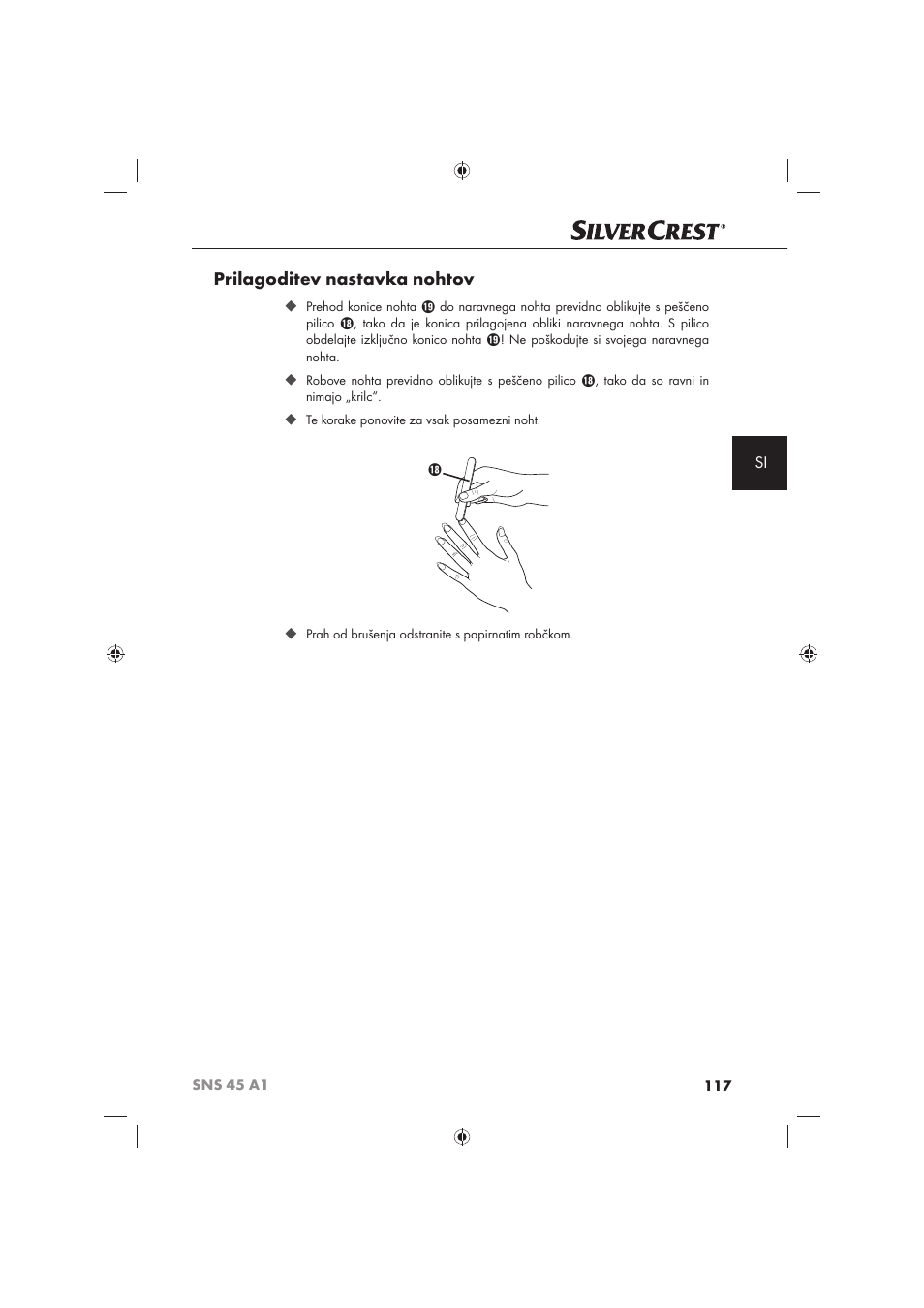 Prilagoditev nastavka nohtov | Silvercrest SNS 45 A1 User Manual | Page 117 / 194