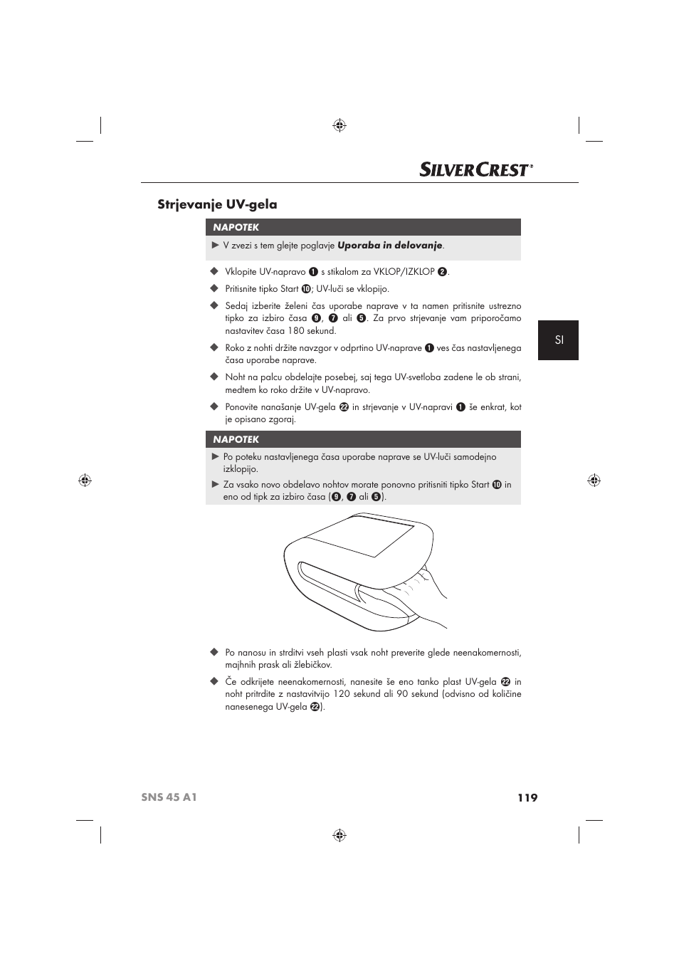 Strjevanje uv-gela | Silvercrest SNS 45 A1 User Manual | Page 119 / 194