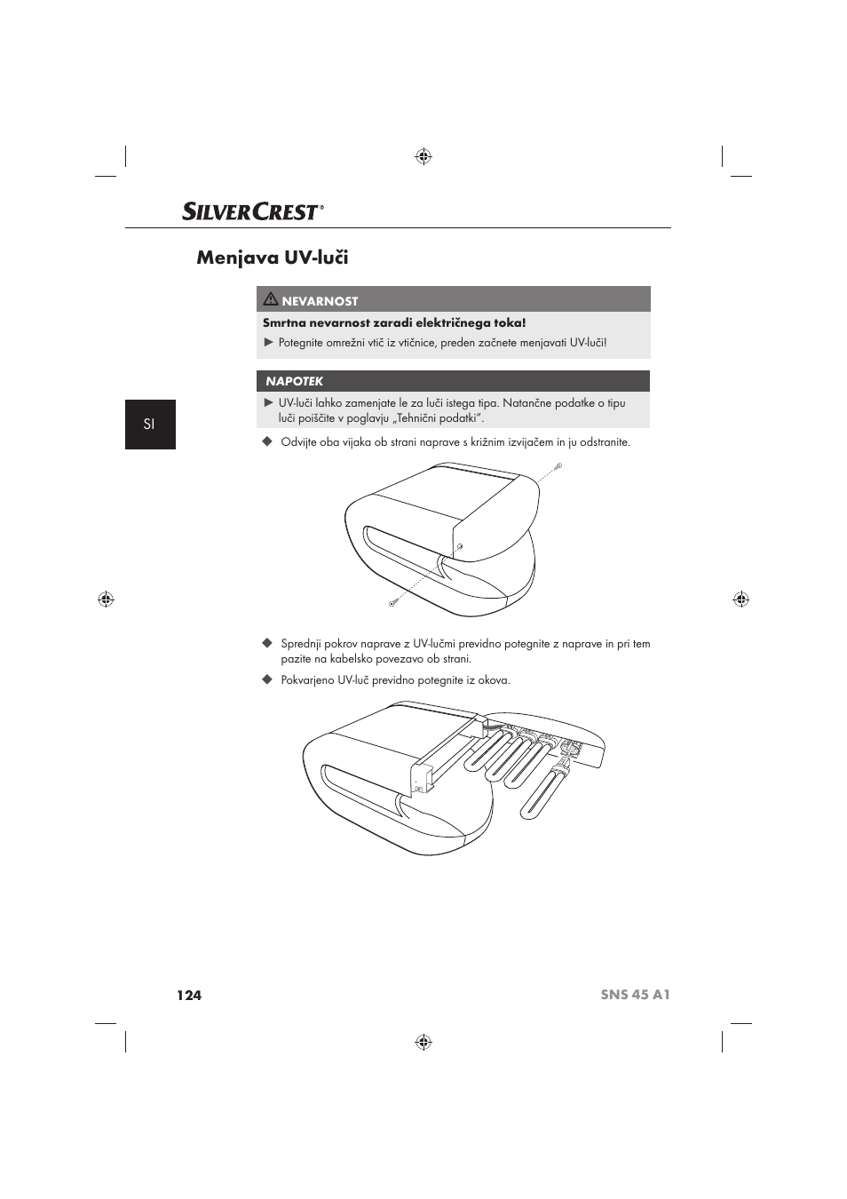 Menjava uv-luči | Silvercrest SNS 45 A1 User Manual | Page 124 / 194
