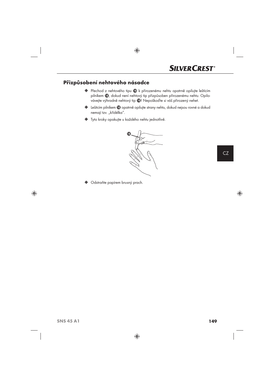 Přizpůsobení nehtového násadce | Silvercrest SNS 45 A1 User Manual | Page 149 / 194