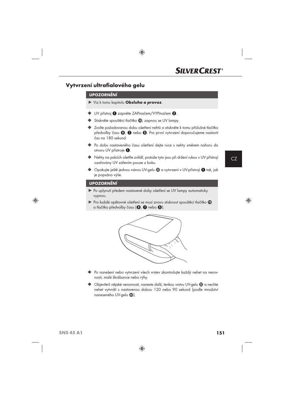 Vytvrzení ultraﬁ alového gelu | Silvercrest SNS 45 A1 User Manual | Page 151 / 194