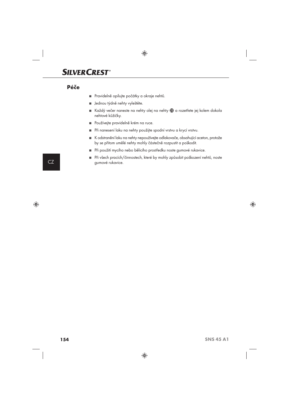 Péče | Silvercrest SNS 45 A1 User Manual | Page 154 / 194