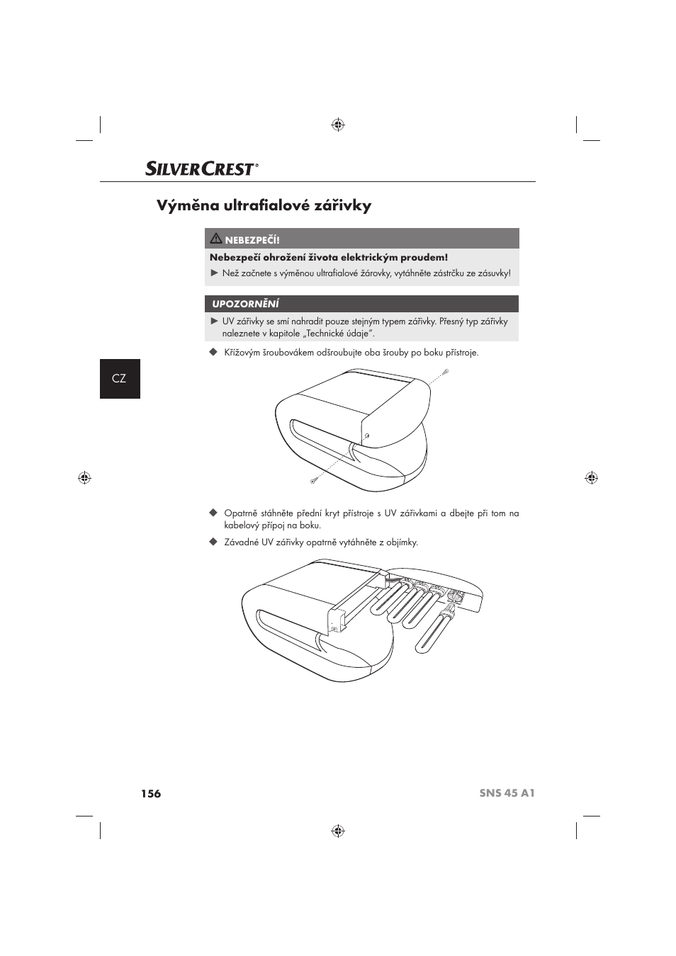 Výměna ultraﬁ alové zářivky | Silvercrest SNS 45 A1 User Manual | Page 156 / 194
