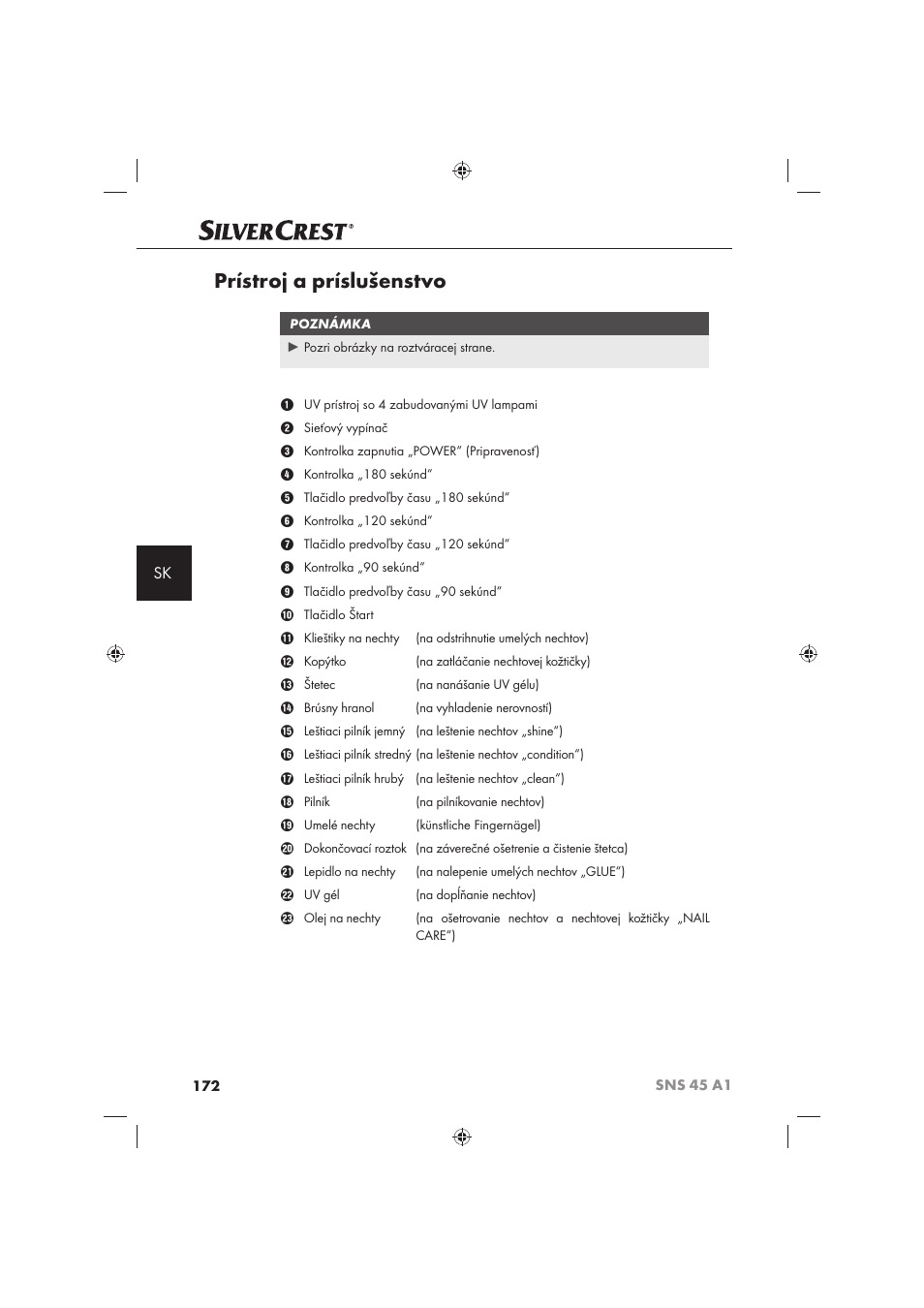 Prístroj a príslušenstvo | Silvercrest SNS 45 A1 User Manual | Page 172 / 194