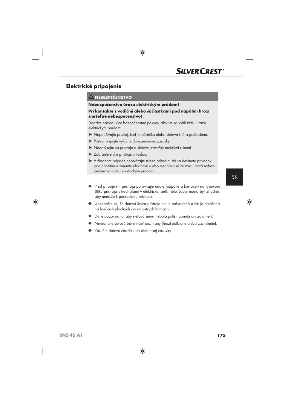 Elektrické pripojenie | Silvercrest SNS 45 A1 User Manual | Page 175 / 194