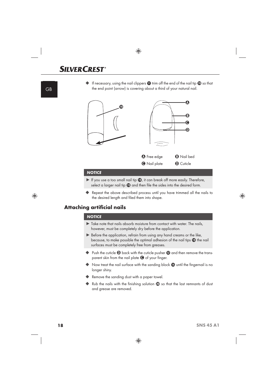 Attaching artiﬁ cial nails | Silvercrest SNS 45 A1 User Manual | Page 18 / 194