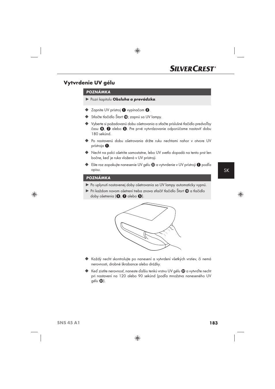 Vytvrdenie uv gélu | Silvercrest SNS 45 A1 User Manual | Page 183 / 194