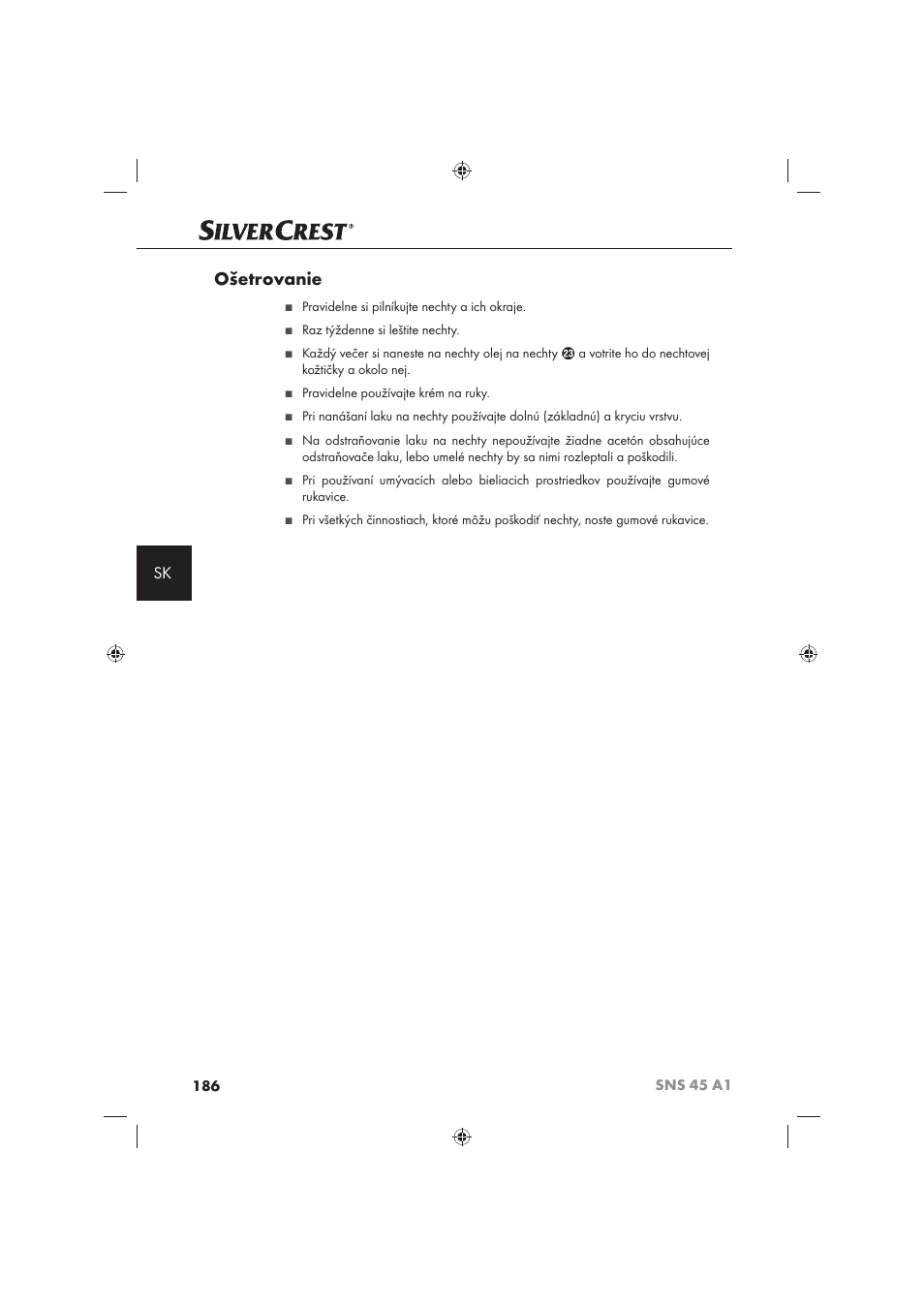 Ošetrovanie | Silvercrest SNS 45 A1 User Manual | Page 186 / 194
