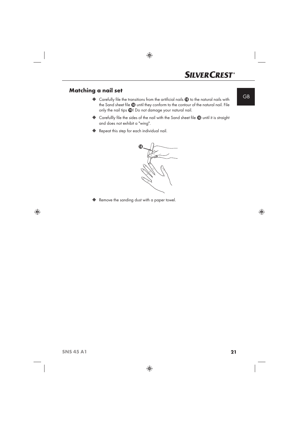 Matching a nail set | Silvercrest SNS 45 A1 User Manual | Page 21 / 194