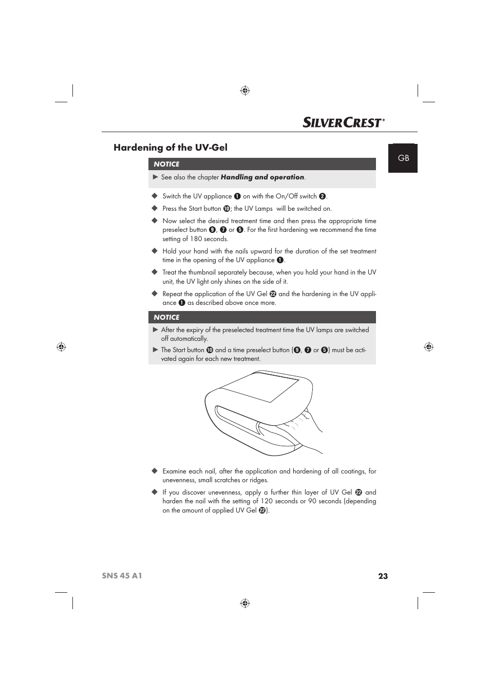 Hardening of the uv-gel | Silvercrest SNS 45 A1 User Manual | Page 23 / 194