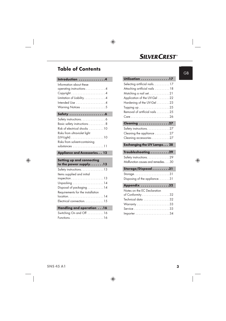 Silvercrest SNS 45 A1 User Manual | Page 3 / 194