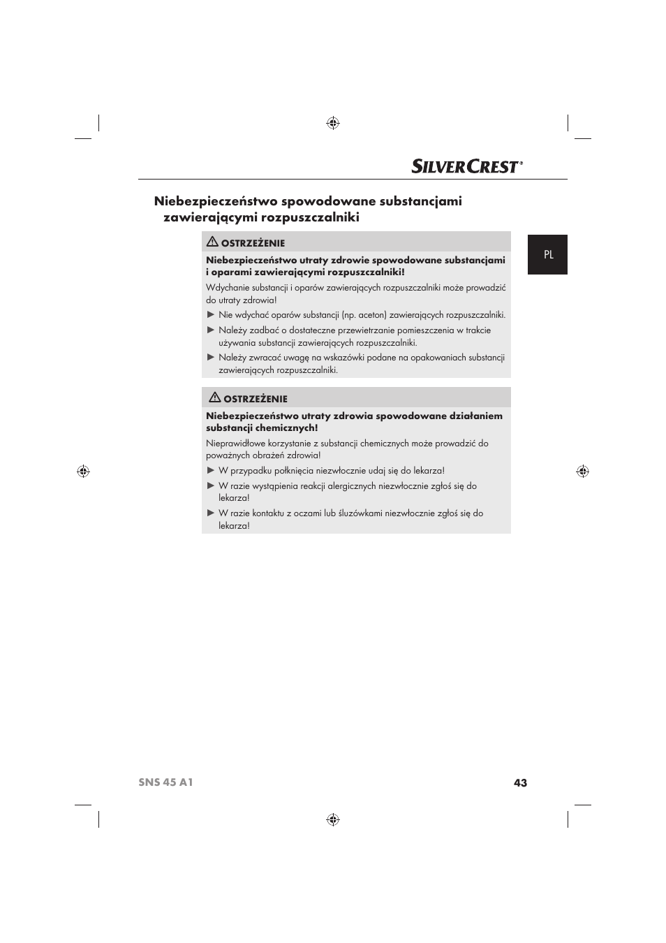 Silvercrest SNS 45 A1 User Manual | Page 43 / 194