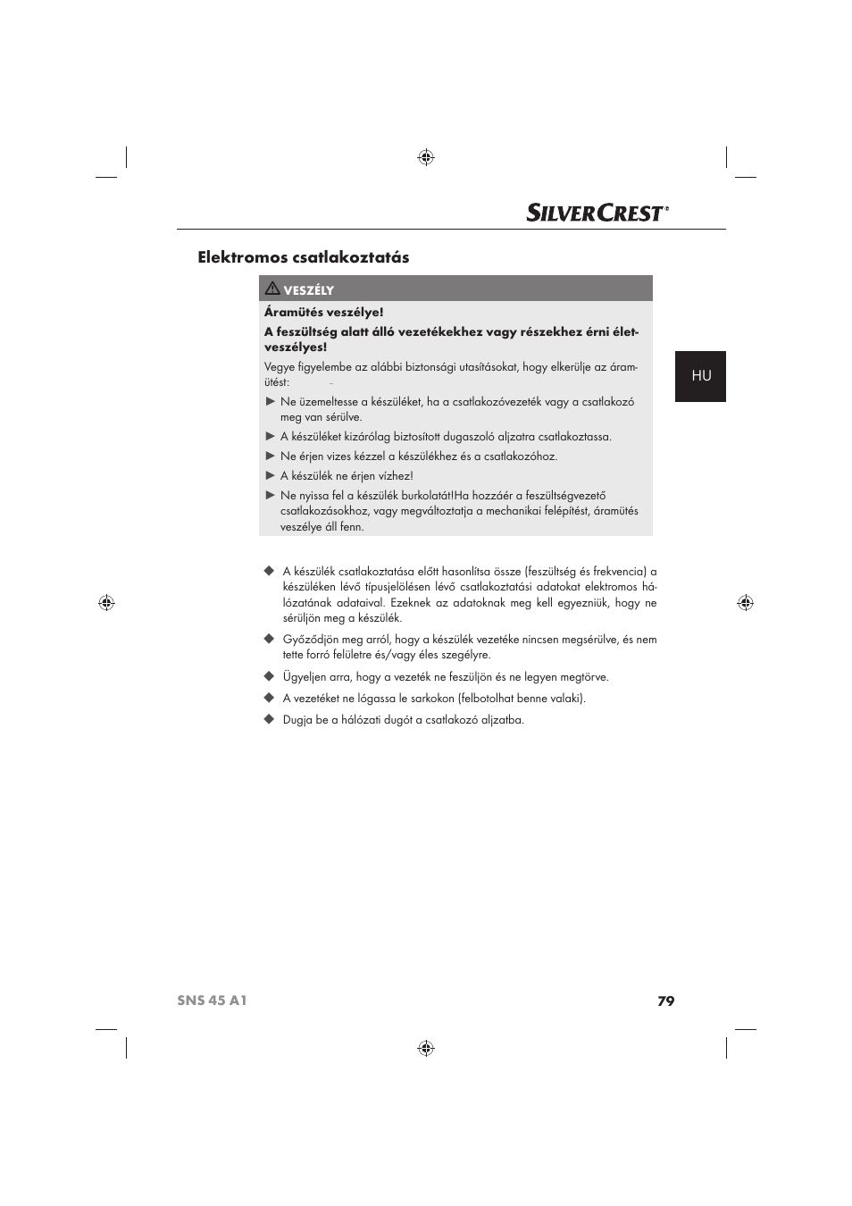 Elektromos csatlakoztatás | Silvercrest SNS 45 A1 User Manual | Page 79 / 194