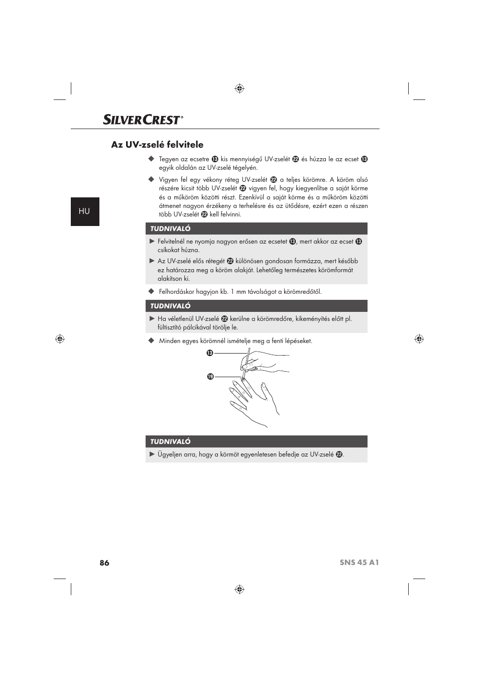 Az uv-zselé felvitele | Silvercrest SNS 45 A1 User Manual | Page 86 / 194