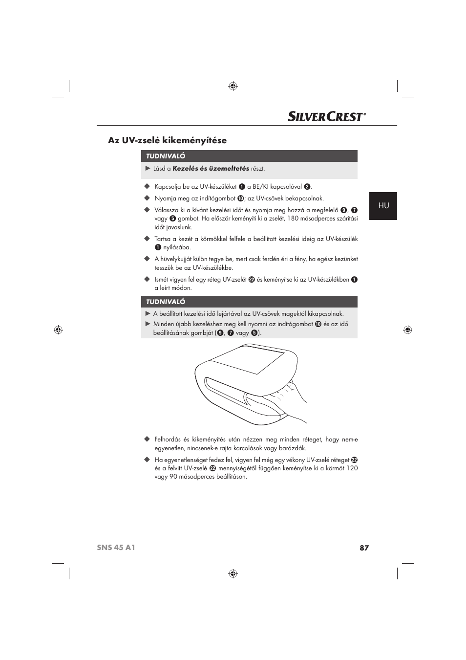 Az uv-zselé kikeményítése | Silvercrest SNS 45 A1 User Manual | Page 87 / 194