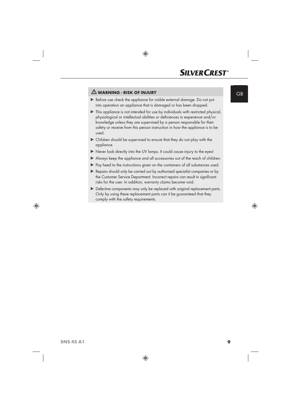 Silvercrest SNS 45 A1 User Manual | Page 9 / 194