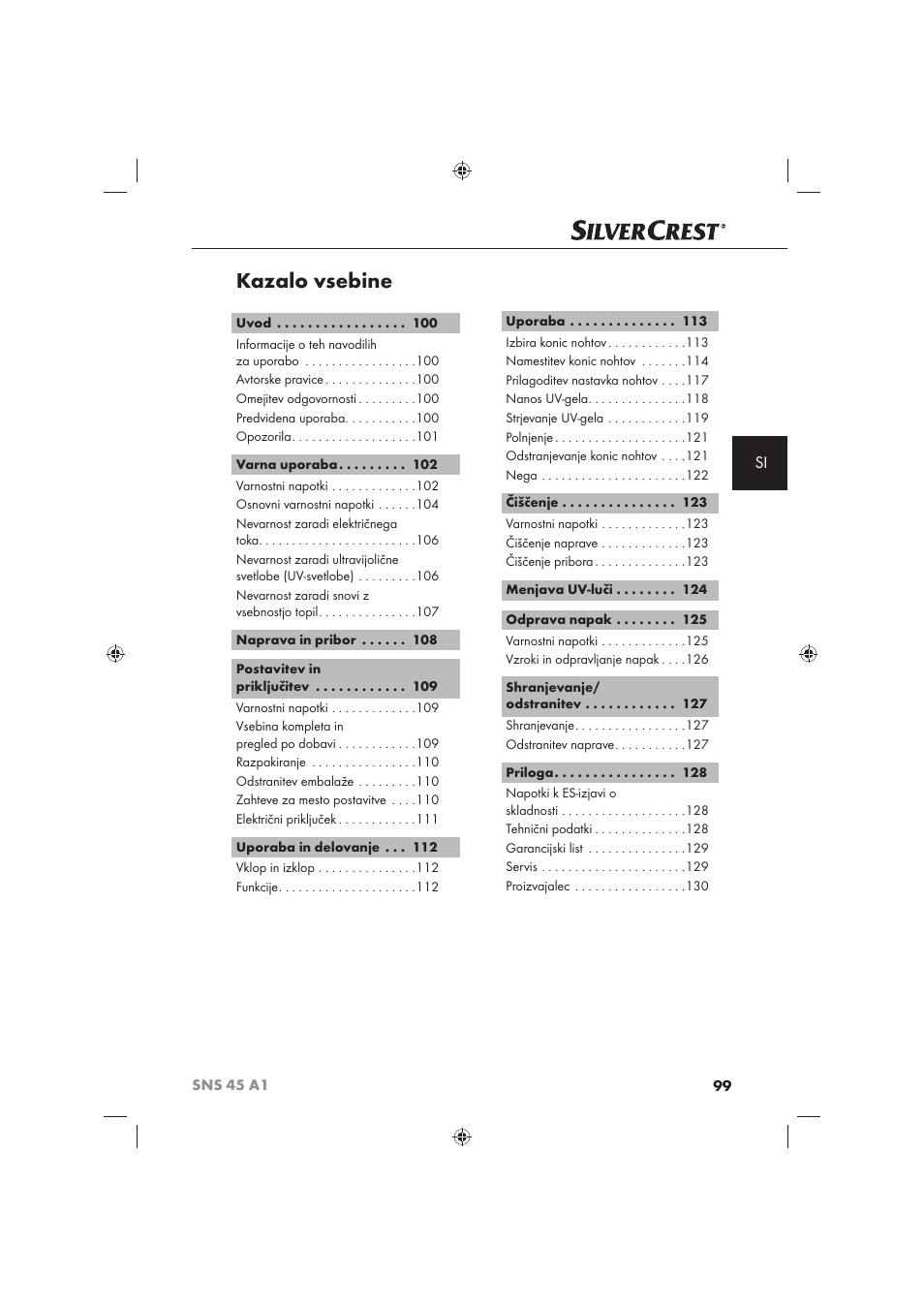 Kazalo vsebine | Silvercrest SNS 45 A1 User Manual | Page 99 / 194