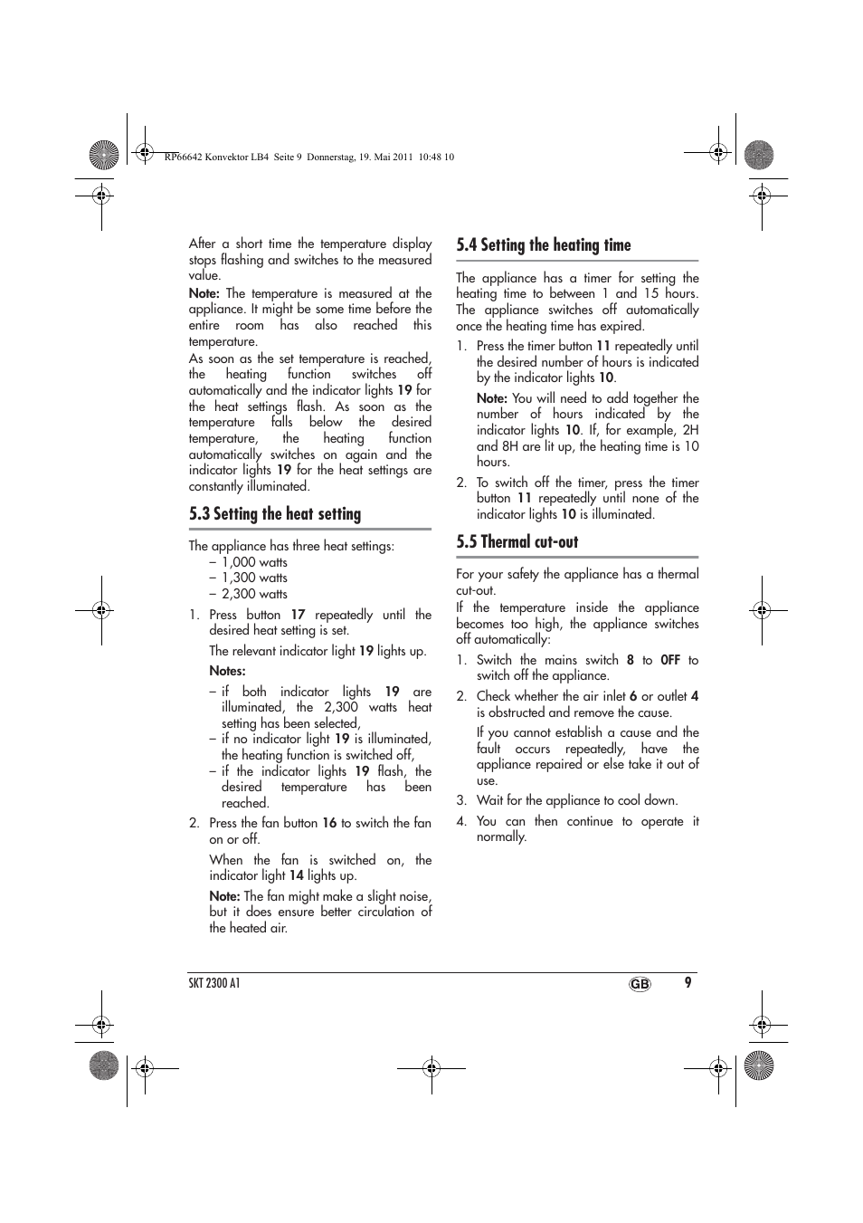 3 setting the heat setting, 4 setting the heating time, 5 thermal cut-out | Silvercrest SKT 2300 A1 User Manual | Page 11 / 82