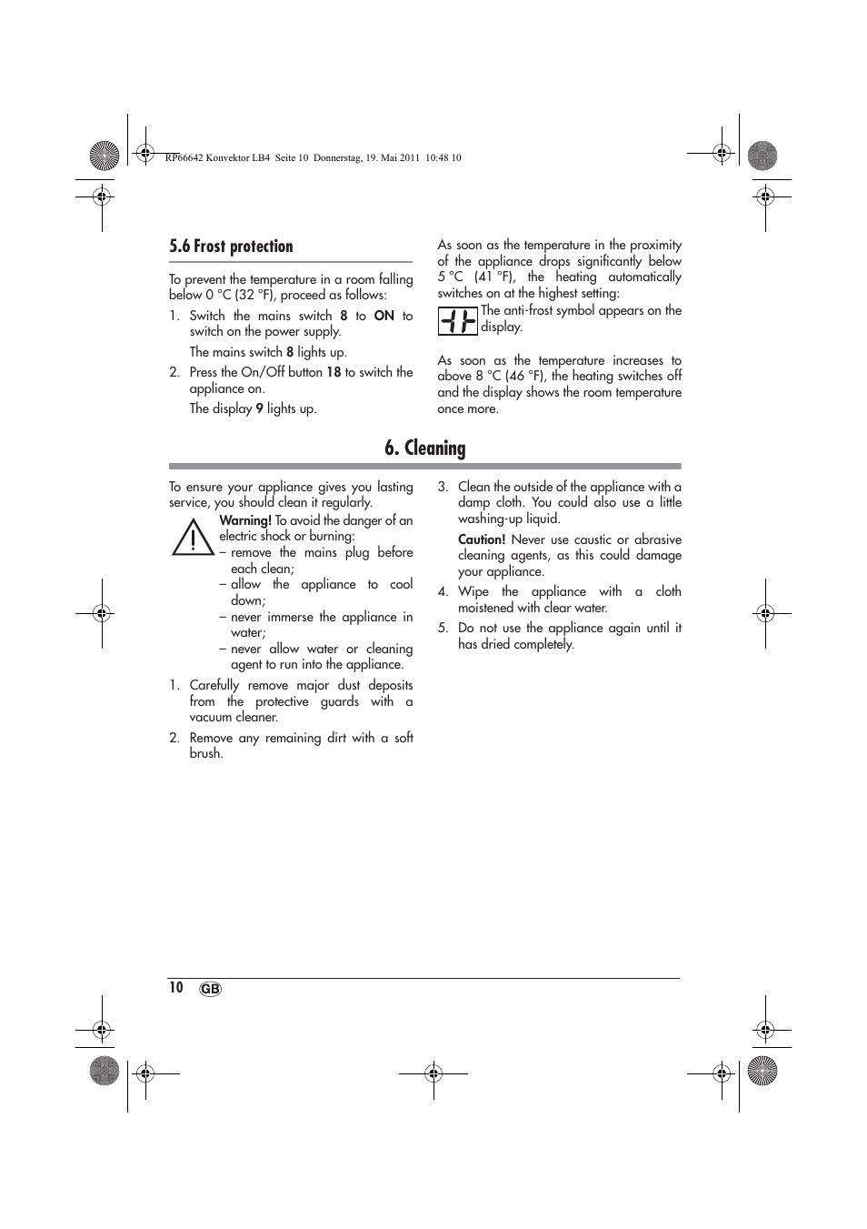 Cleaning, 6 frost protection | Silvercrest SKT 2300 A1 User Manual | Page 12 / 82